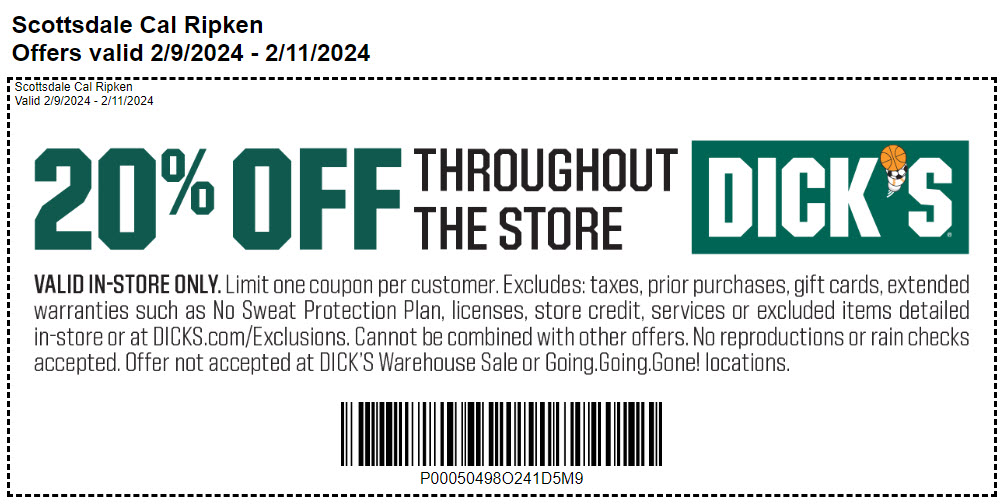 Scottsdale Cal Ripken Dicks Coupon Weekend! - Scottsdale Cal Ripken